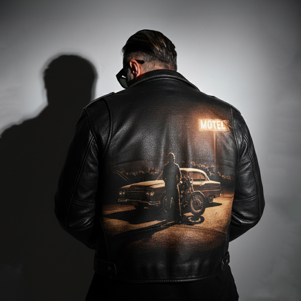 Midnight Motel" Cinematic Noir Leather Biker Jacket