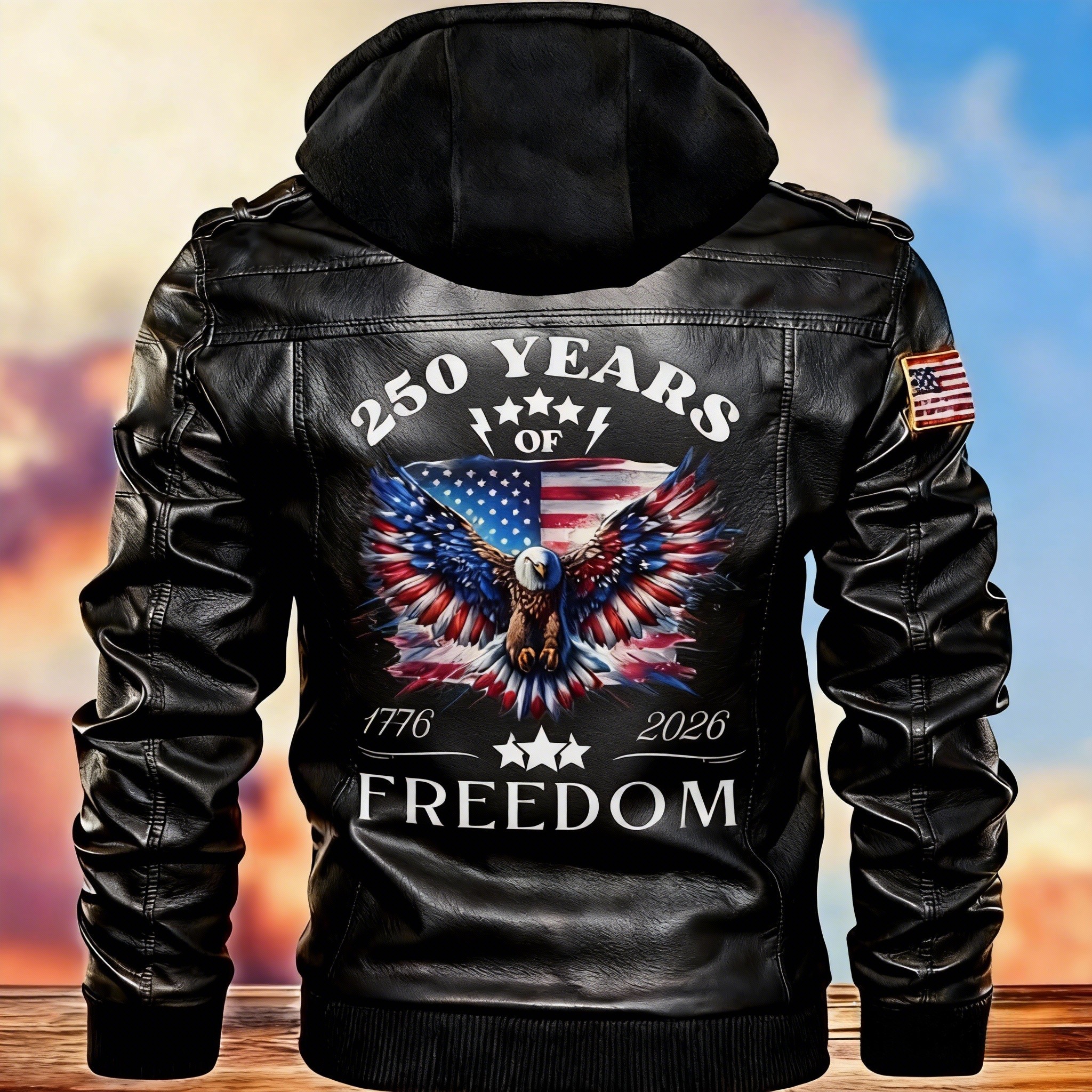 250 Years of Freedom US Anniversary Leather Hooded Jacket