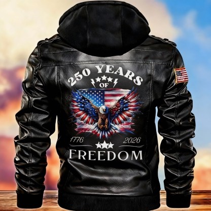 250 Years of Freedom US Anniversary Leather Hooded Jacket
