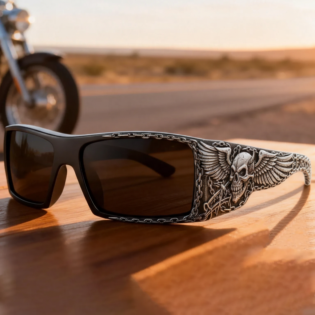 Three-dimensional relief pattern Harley-Inspired Rider Sunglasses