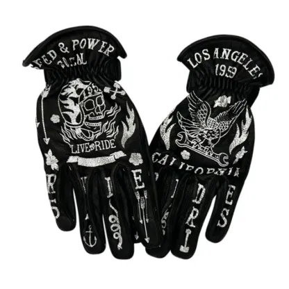 Print Vintage Leather Work Gloves.