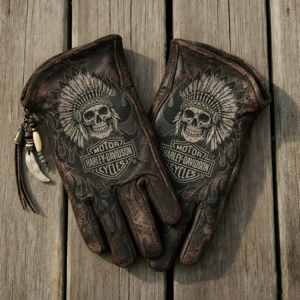 Vintage Style Gothic Pattern Motorcycle Riding Gloves