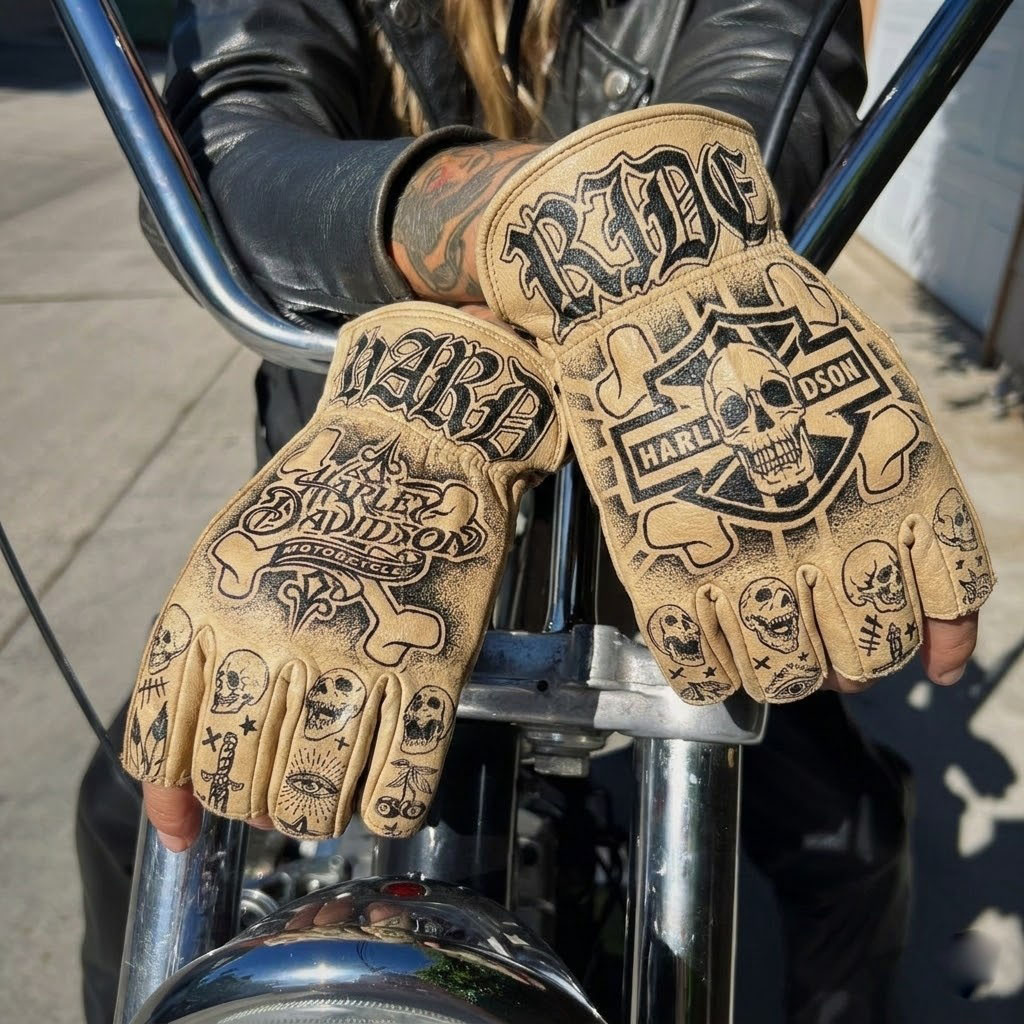 Vintage Biker Half Gloves for Motorcycle Enthusiasts