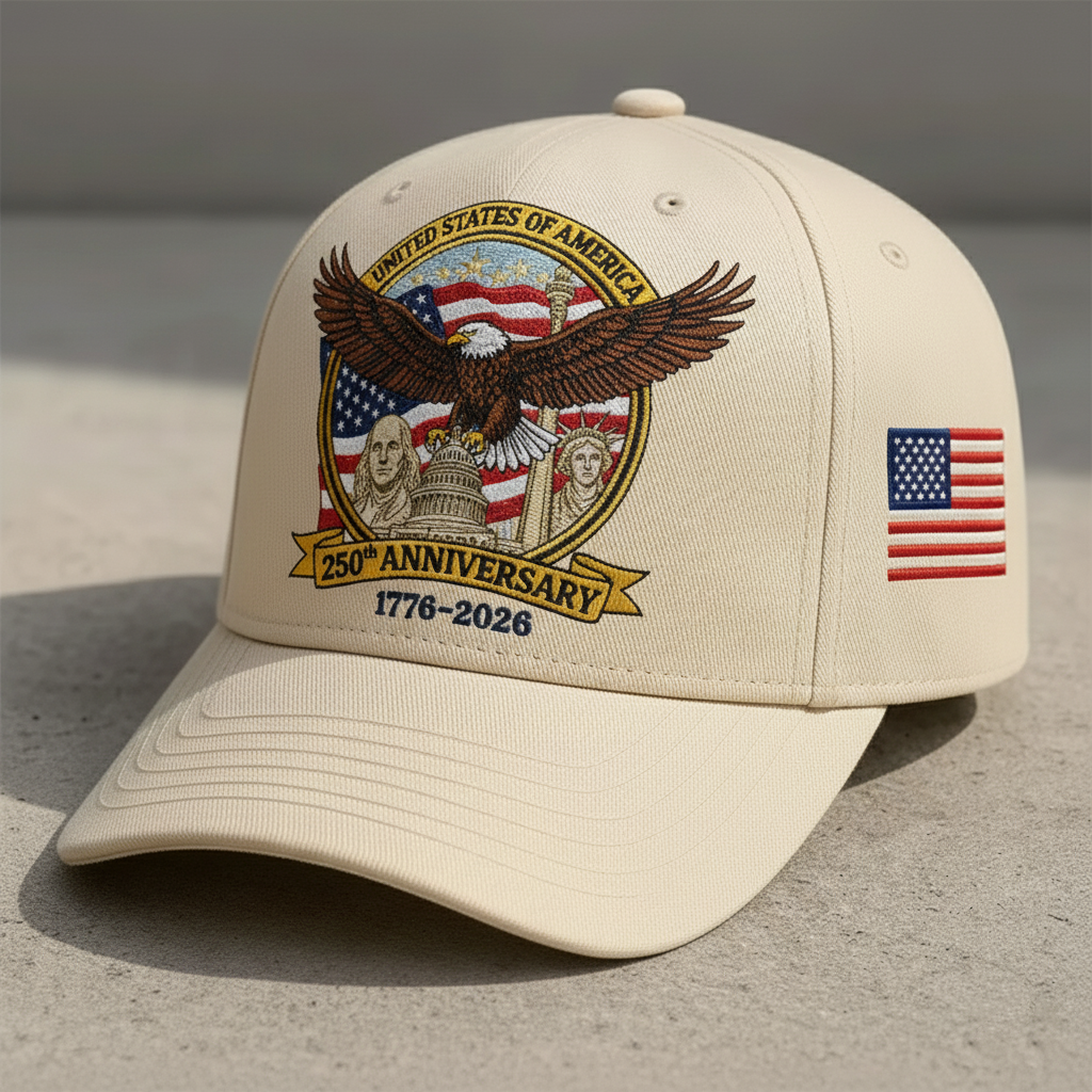 America's 250th Anniversary Baseball Cap, Hat with Bald Eagle and American Elements Embroidery