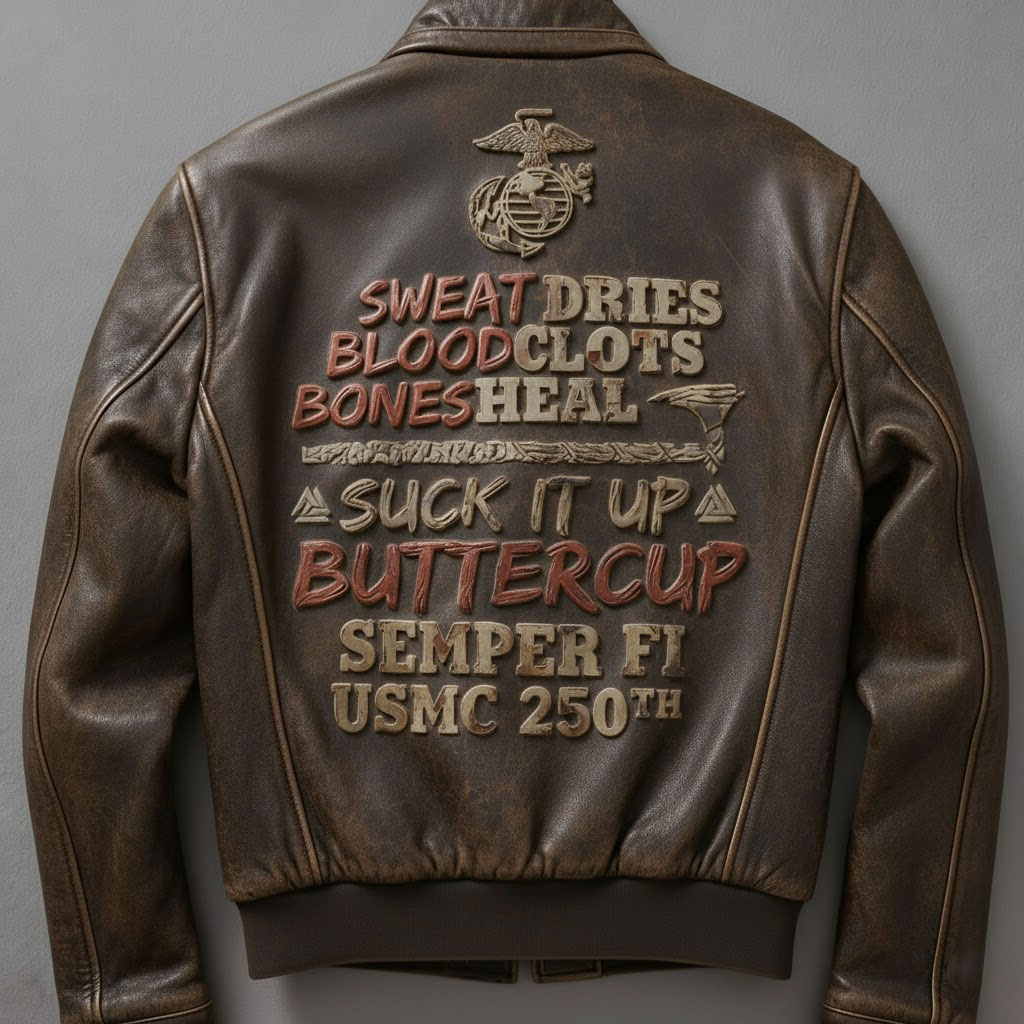 "Sweat Dries, Blood Clots" Military Retro Leather Jacket