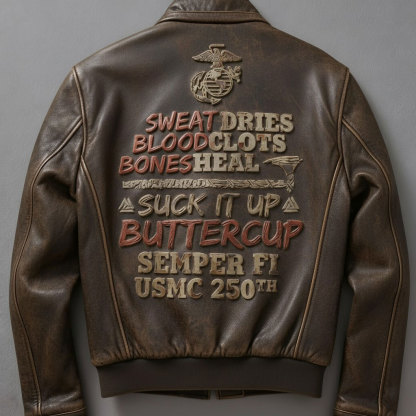 "Sweat Dries, Blood Clots" Military Retro Leather Jacket