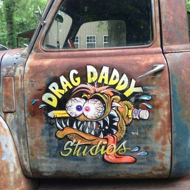 Kustom Kulture Style Cartoon Monster Biting Pencil Car Decal