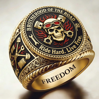 Biker Style Brotherhood of Road Skull Piston Statement Ring
