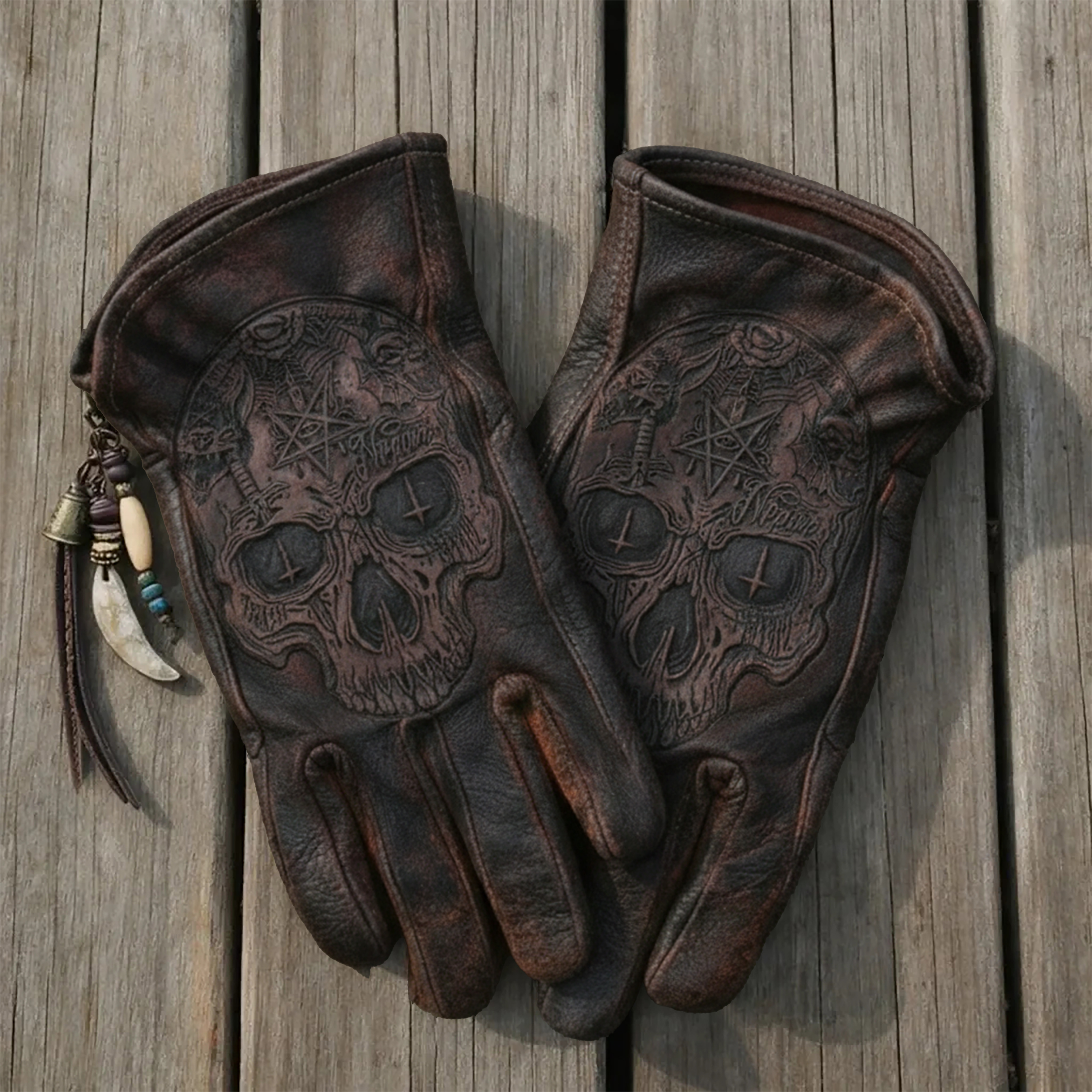 Vintage Style Gothic Pattern Motorcycle Riding Gloves