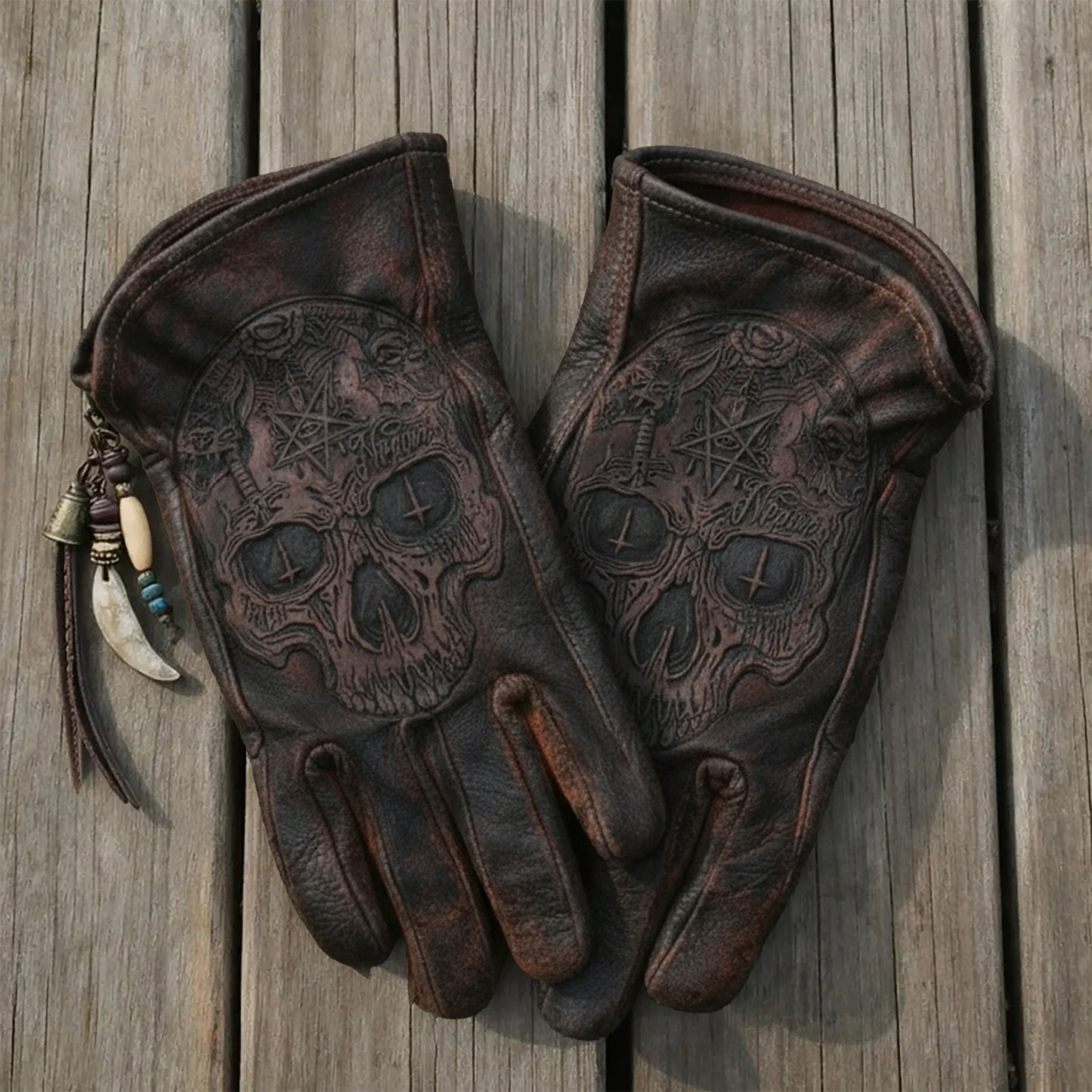 Vintage Style Gothic Pattern Motorcycle Riding Gloves