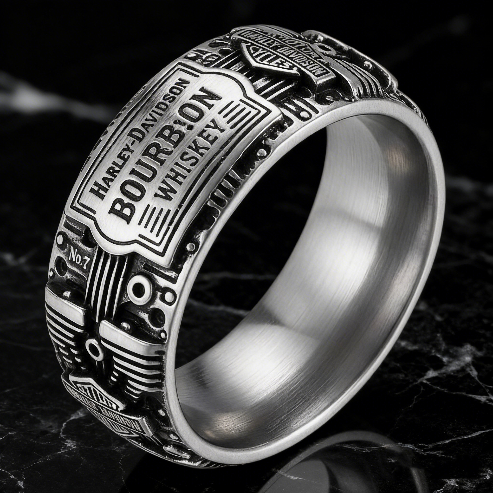 Rock Biker Harley Bourbon Whiskey Stainless Steel Men Band Ring