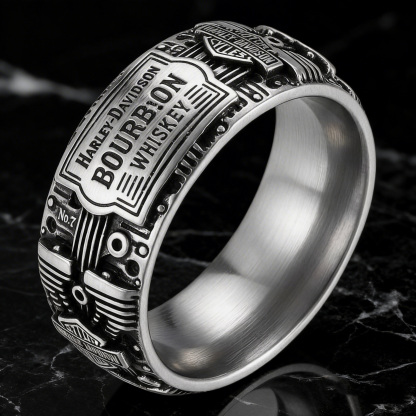 Rock Biker Harley Bourbon Whiskey Stainless Steel Men Band Ring