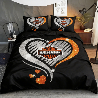 Retro Harley-Davidson style pattern 3-Piece Quilted Bedding Set