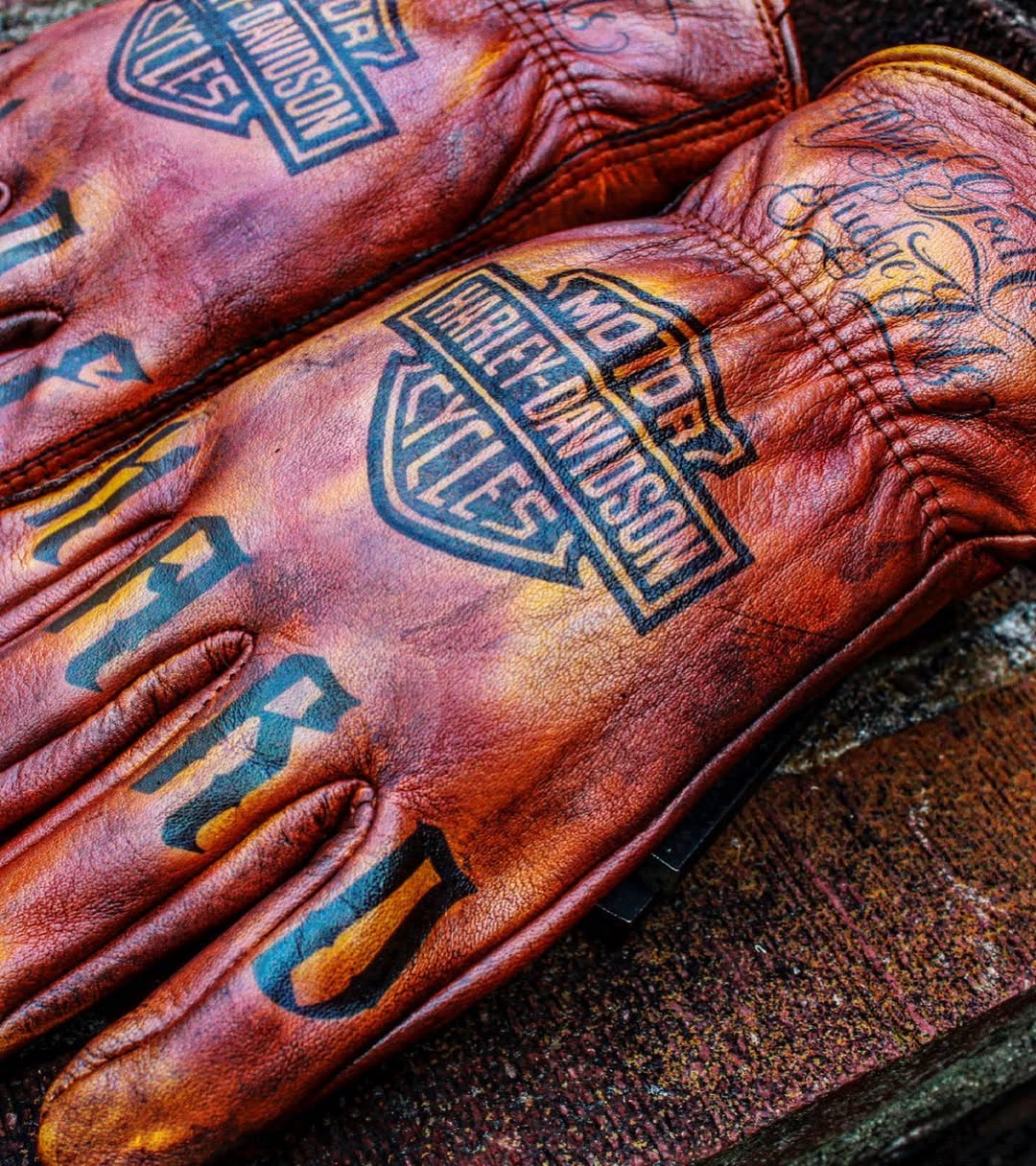 Vintage Style Pattern Motorcycle Riding Gloves