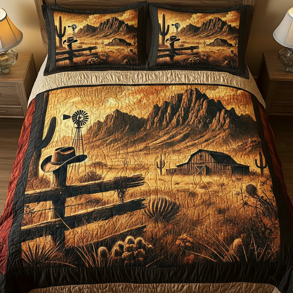 Vintage Western Rustic Bedding 3-Piece Quilted Bedding Set