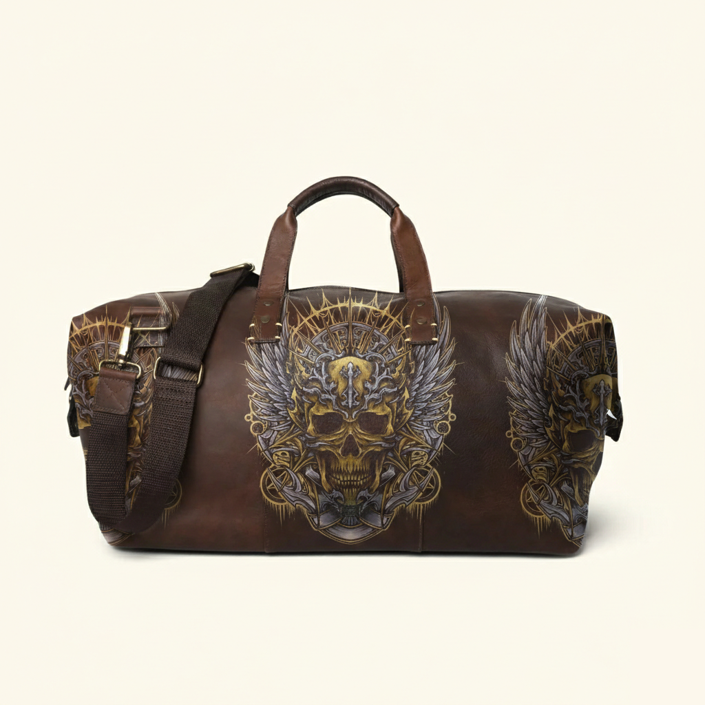 Vintage Tattoo Art Leather Edgy Graphics Duffel Bag