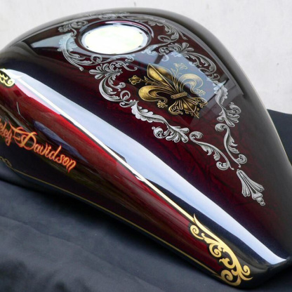 Elegant Baroque Fleur De Lis Gold Pattern Motorcycle Tank Decal