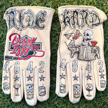 Retro Lowrider Style Ride Hard Skeleton Graphic Leather Riding Gloves