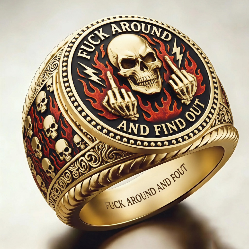 Punk Rock Fuck Around And Find Out Skull Flame Ring