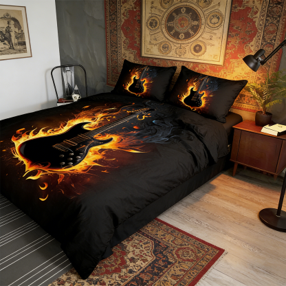 Retro Harley-Davidson style pattern 3-Piece Quilted Bedding Set