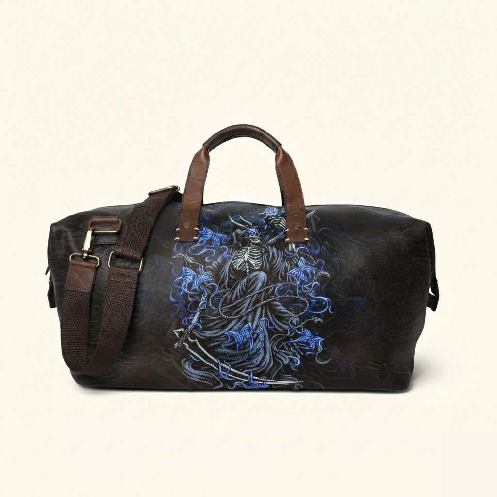 Vintage Tattoo Art Leather Edgy Graphics Duffel Bag