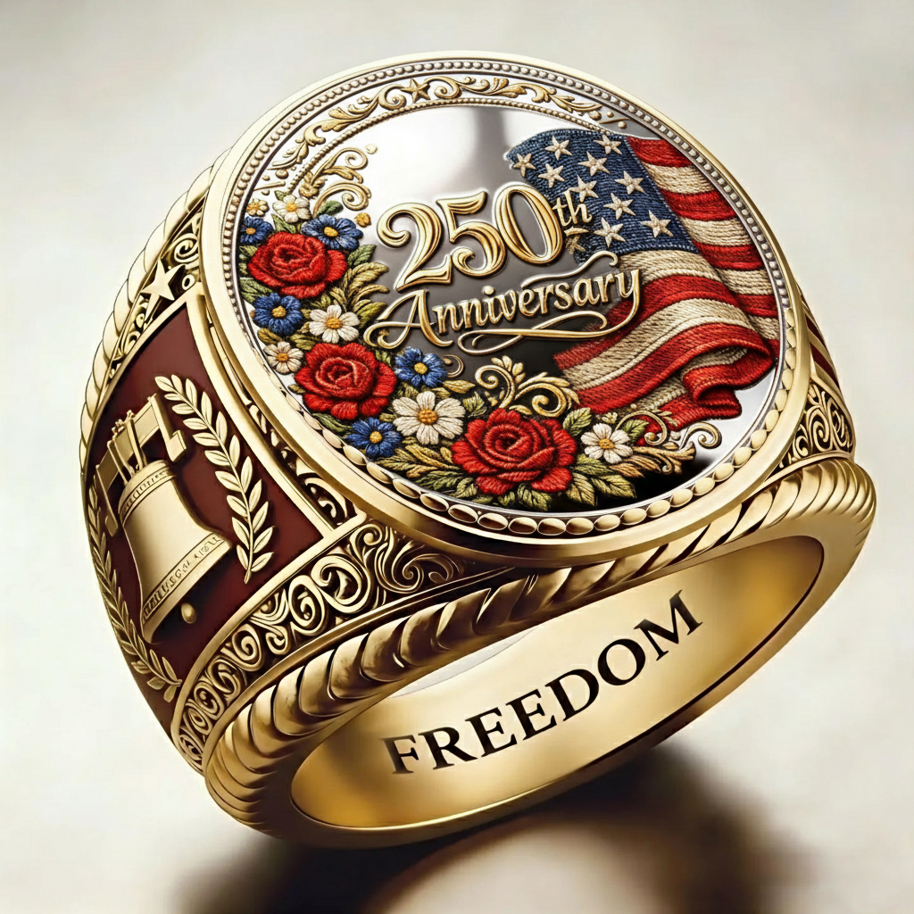 Patriotic American Plated Military Commemorative Ring