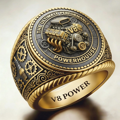 Industrial Steampunk V8 Powerhouse Mechanical Engine Band Ring