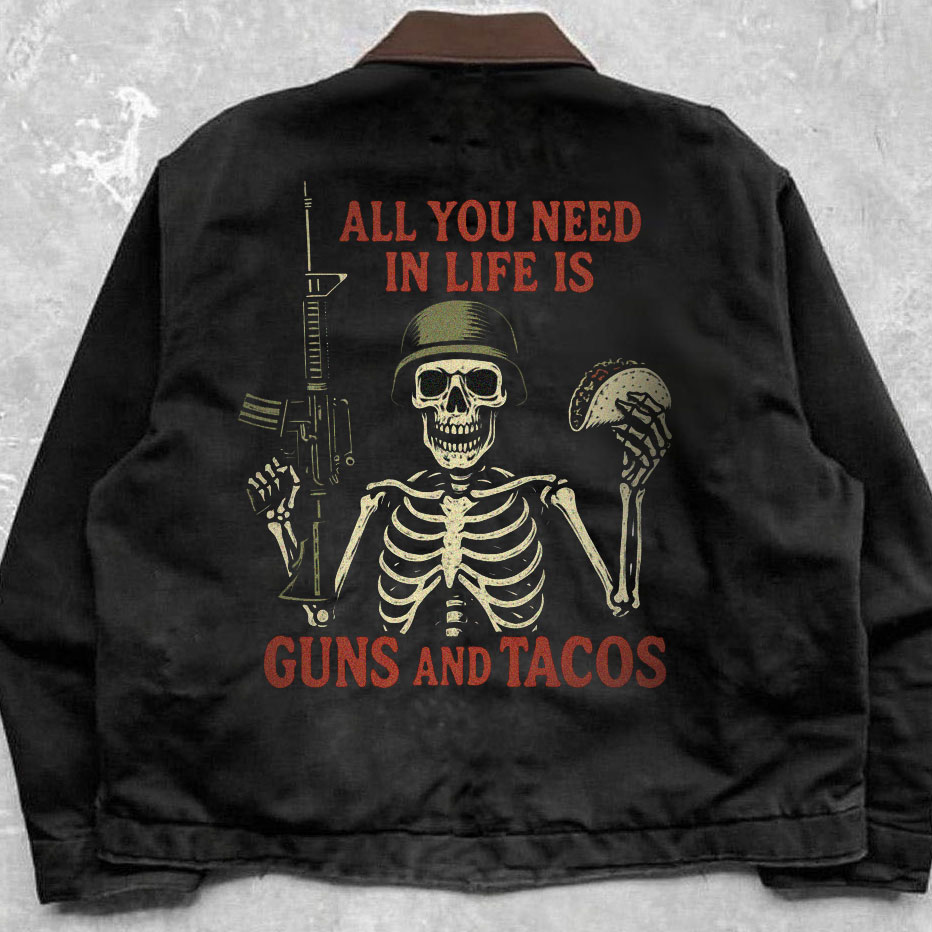 "All you need in life is a gun and a taco - the Skull Warrior Jacket."
