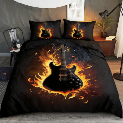 Retro Harley-Davidson style pattern 3-Piece Quilted Bedding Set