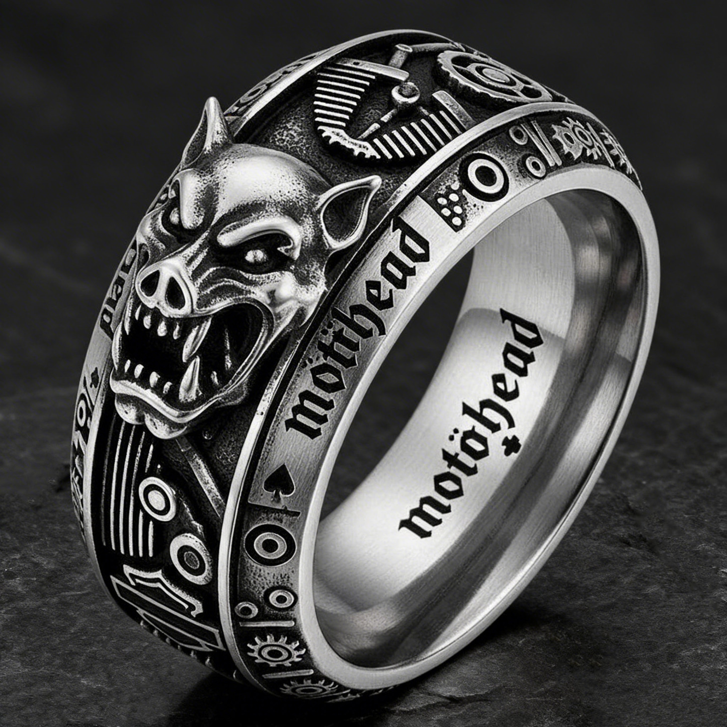 Heavy Metal Motörhead Snaggletooth Harley Stainless Steel Biker Ring