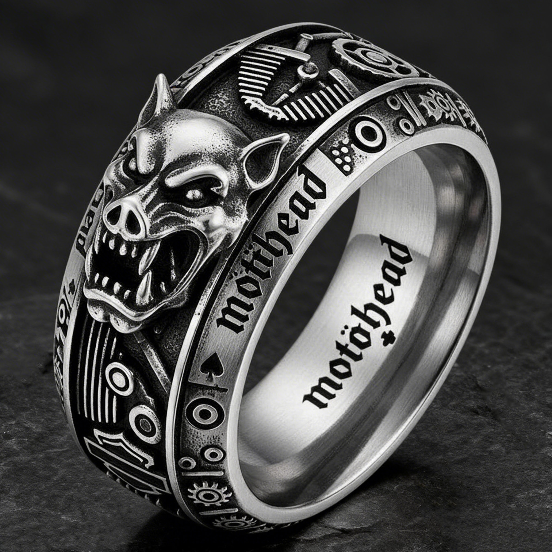 Heavy Metal Motörhead Snaggletooth Harley Stainless Steel Biker Ring