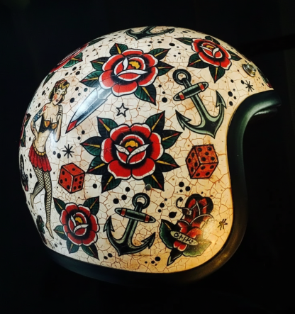 Vintage Rock Culture Distressed Graphics Open Face Motorcycle Helmet