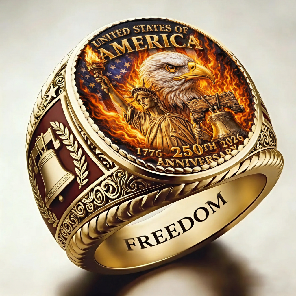Patriotic American Plated Military Commemorative Ring