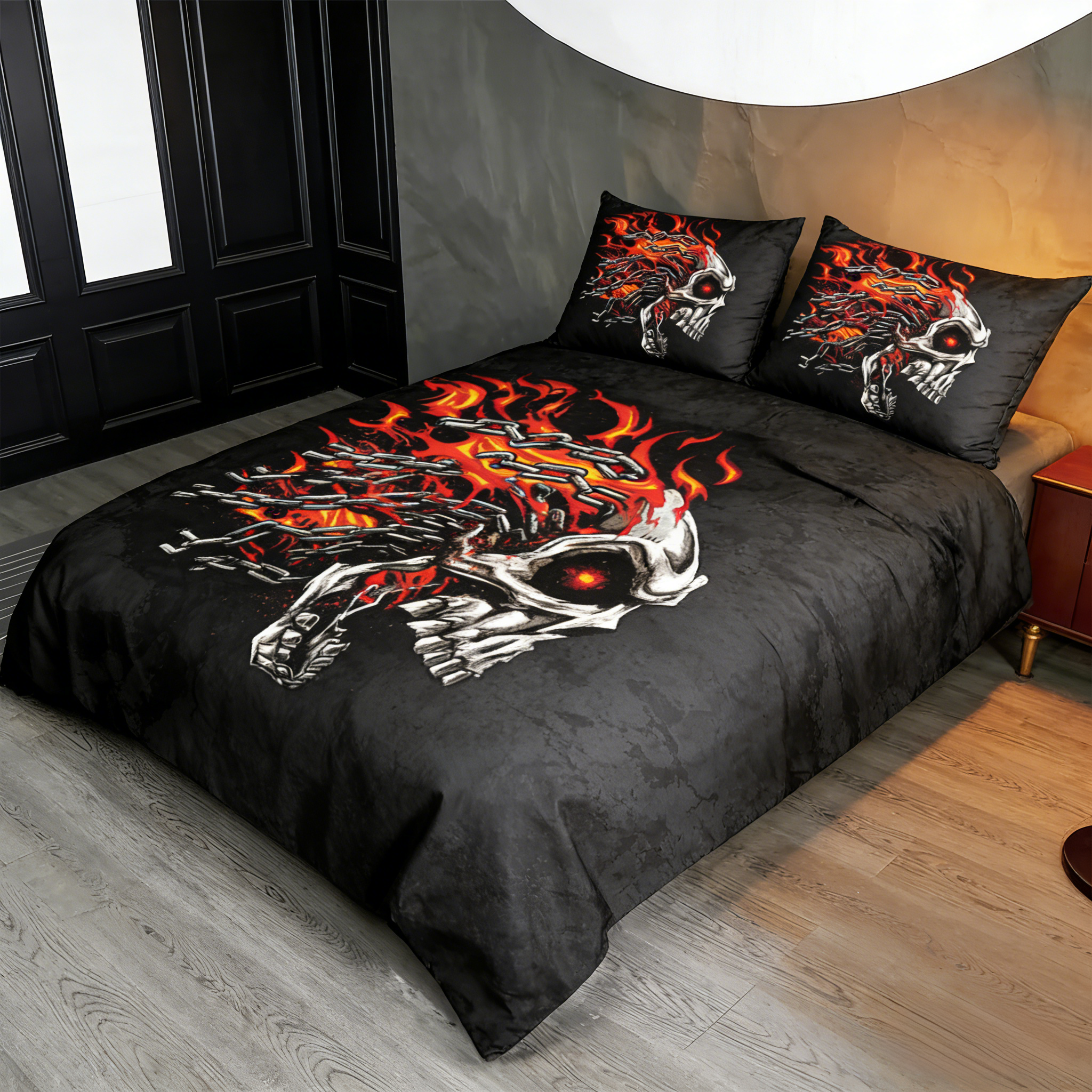 Retro Harley-Davidson style pattern 3-Piece Quilted Bedding Set