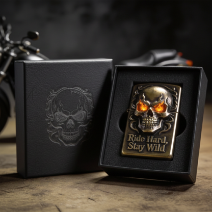 Inferno Soul: "Ride Hard, Stay Wild" Glowing Skull Lighter