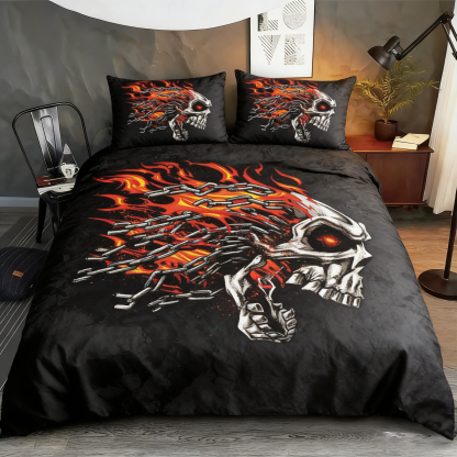 Retro Harley-Davidson style pattern 3-Piece Quilted Bedding Set