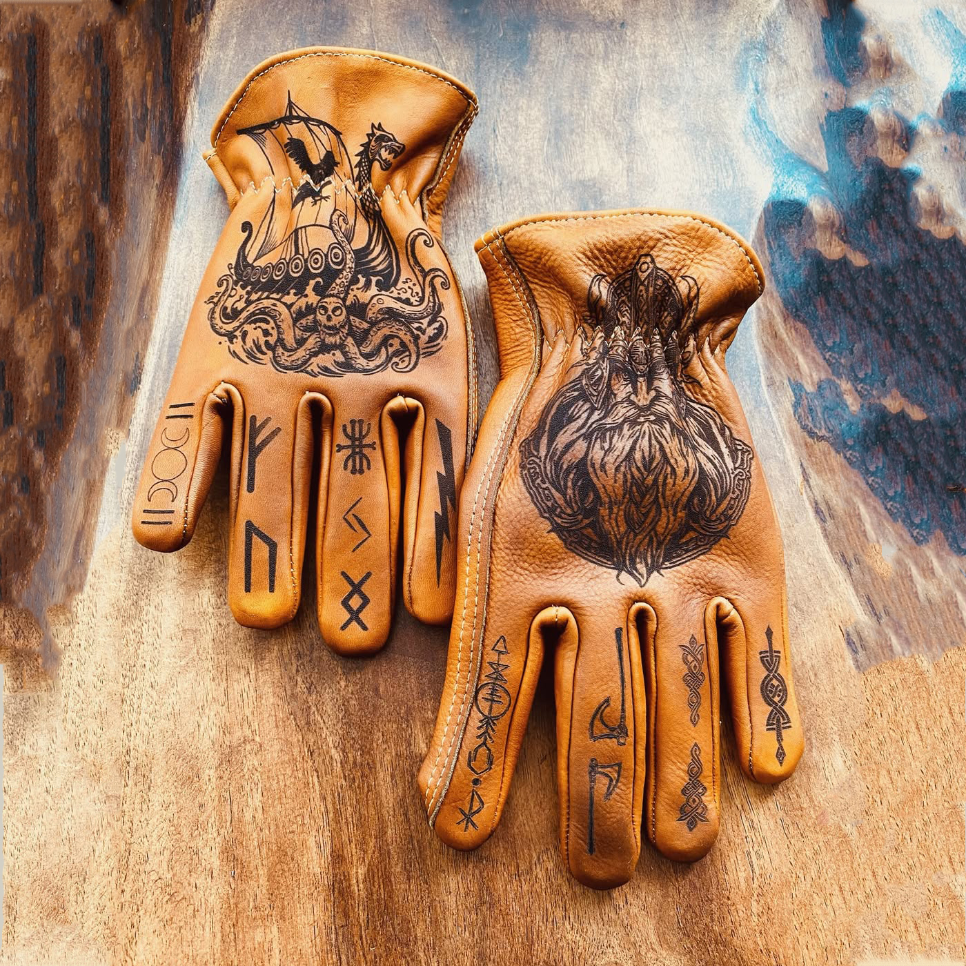Vintage Style Pattern Motorcycle Riding Gloves