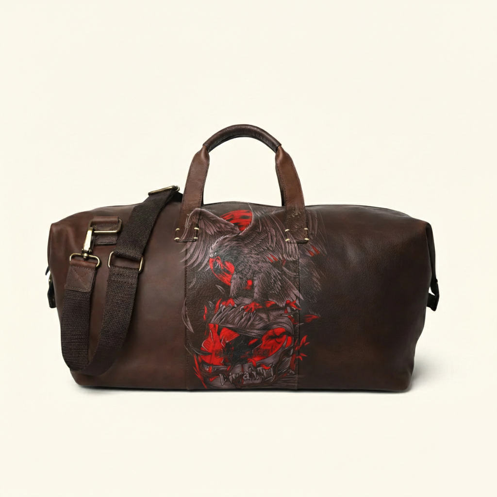 Vintage Tattoo Art Leather Edgy Graphics Duffel Bag