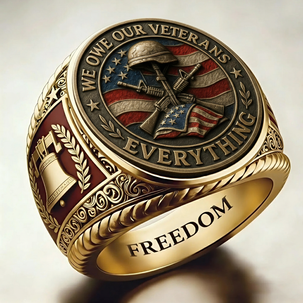 Patriotic American Plated Military Commemorative Ring