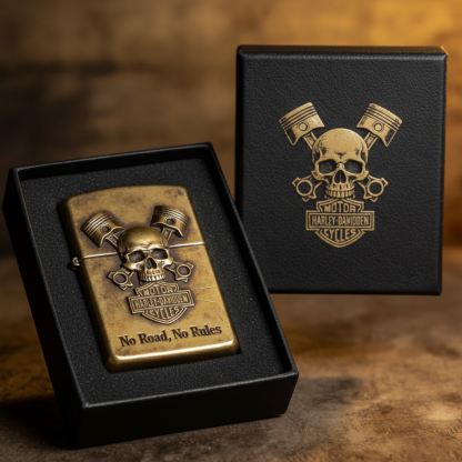 Highway Lawless: "No Road, No Rules" Piston Skull Lighter