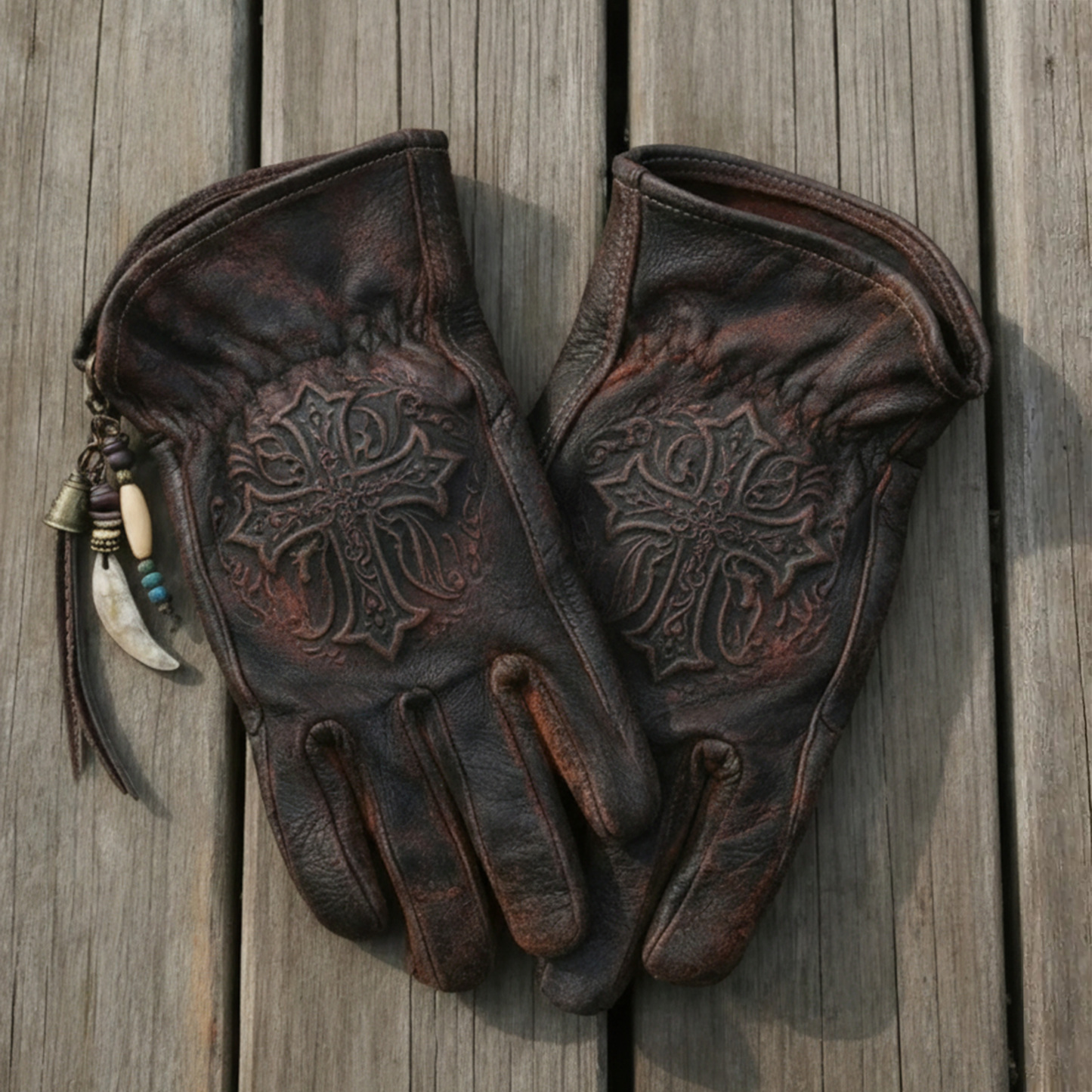 Vintage Style Gothic Pattern Motorcycle Riding Gloves