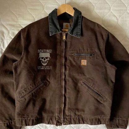 An American distressed winter jacket with the theme of "I'm a WWII enthusiast"