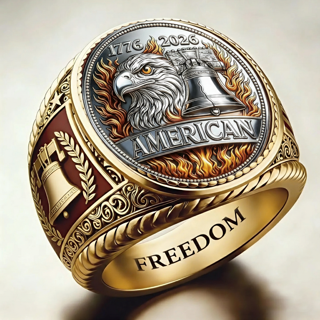 Patriotic American Plated Military Commemorative Ring