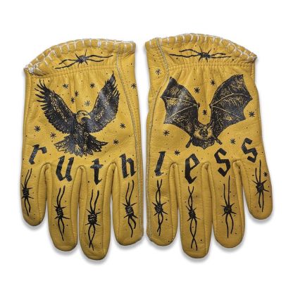 Old School Tattoo Eagle and Bat Illustrated Leather Gloves