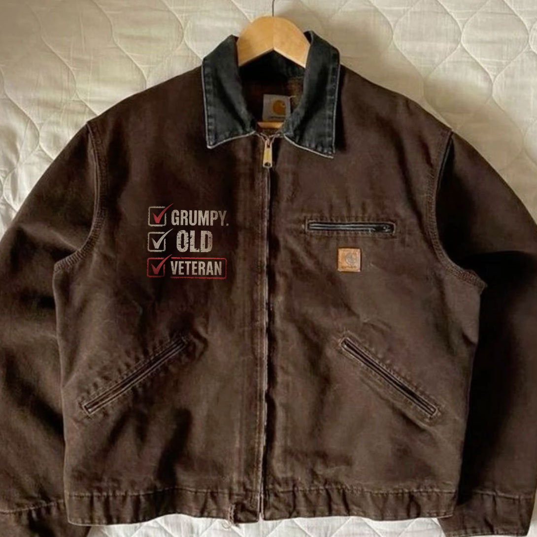 American-style distressed funny veteran-themed winter jacket
