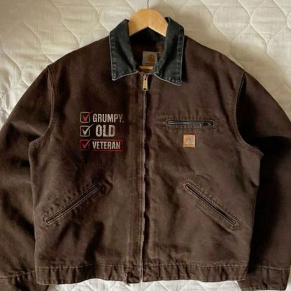 American-style distressed funny veteran-themed winter jacket