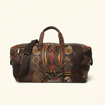 Vintage Tattoo Art Leather Edgy Graphics Duffel Bag