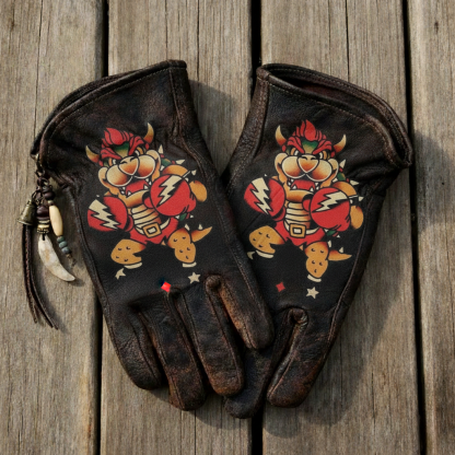 Vintage Distressed Iconic Character Illustration Heavy Duty Leather Gloves