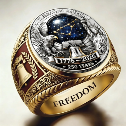 Patriotic American Plated Military Commemorative Ring