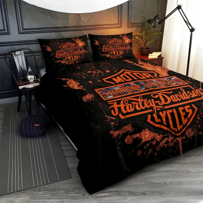 Retro Harley-Davidson style pattern 3-Piece Quilted Bedding Set